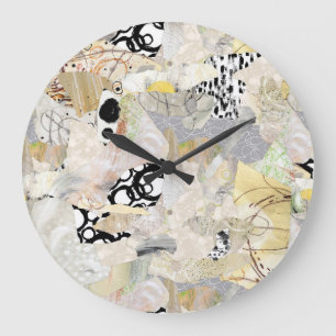 Neutral Elegant Abstract Collage Design Large Clock
