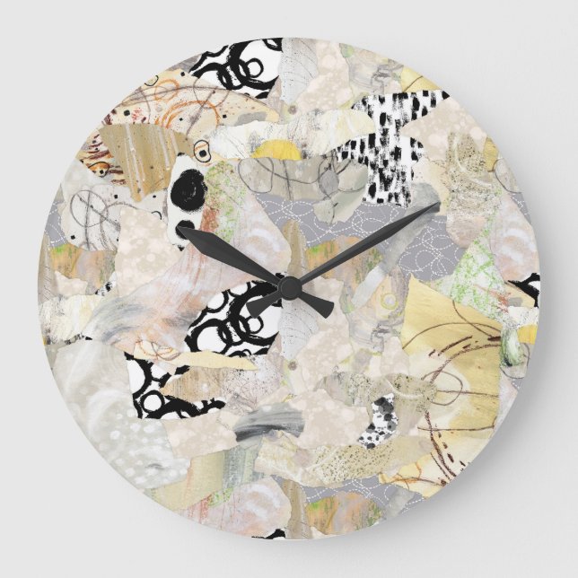 Neutral Elegant Abstract Collage Design Large Clock (Front)