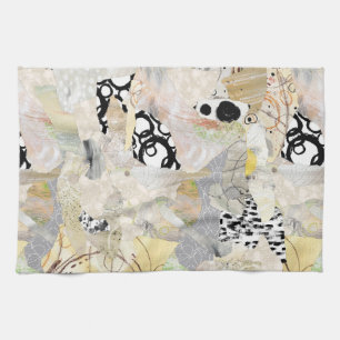 Neutral Elegant Abstract Collage Design Tea Towel