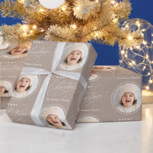 Neutral Elegant Calligraphy Merry Christmas photo Wrapping Paper