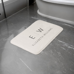 Neutral Elegant Modern Minimalist Monogram Name Bath Mat