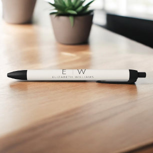 Neutral Elegant Modern Minimalist Monogram Name  Black Ink Pen