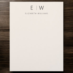 Neutral Elegant Modern Minimalist Monogram Name  Custom Letterhead