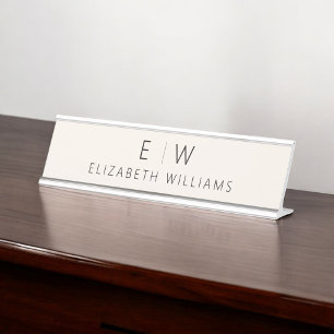 Neutral Elegant Modern Minimalist Monogram Name Desk Name Plate