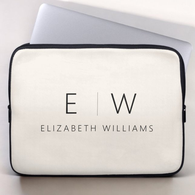 Neutral Elegant Modern Minimalist Monogram Name Laptop Sleeve (Creator Uploaded)
