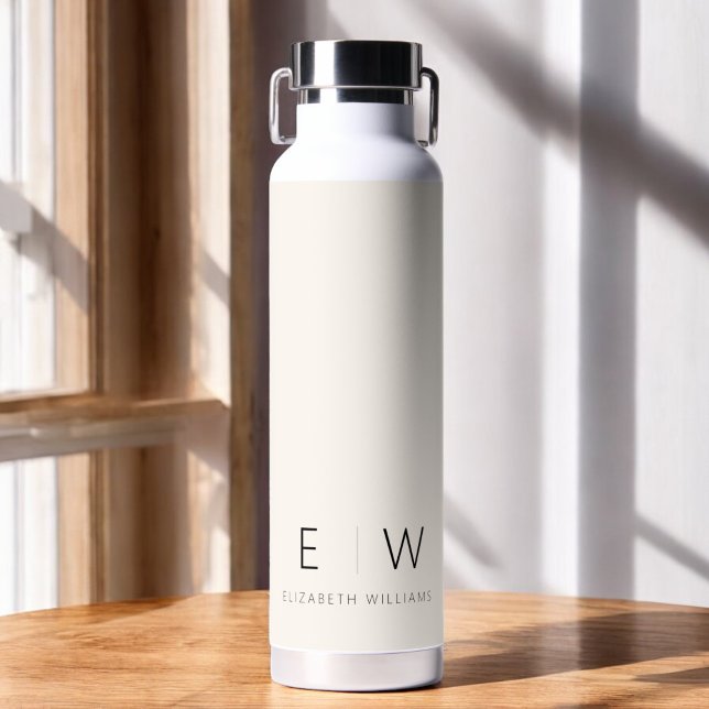 Neutral Elegant Modern Minimalist Monogram Name Water Bottle (Creator Uploaded)