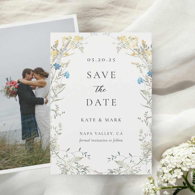 Neutral Elegant Wildflower Photo Wedding Save The Date (Creator Uploaded)
