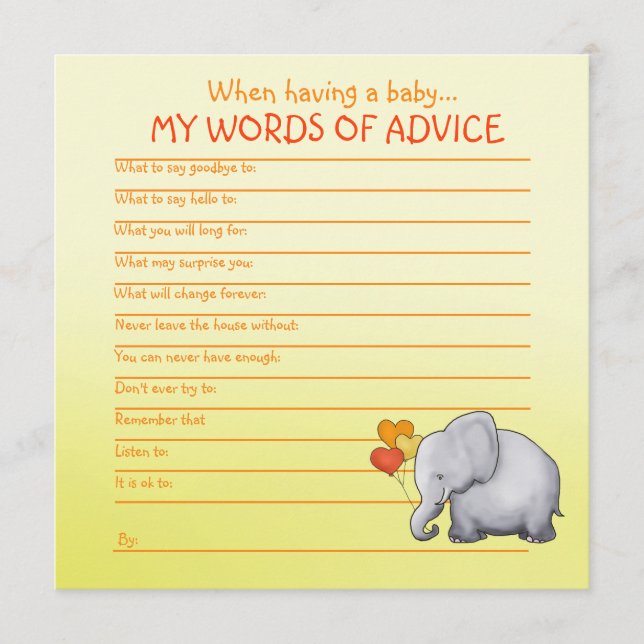 Neutral Elephant Baby Shower Advice for Baby Card (Front)