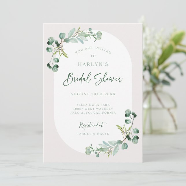 Neutral Eucalyptus Bridal Shower Party Invitation (Standing Front)