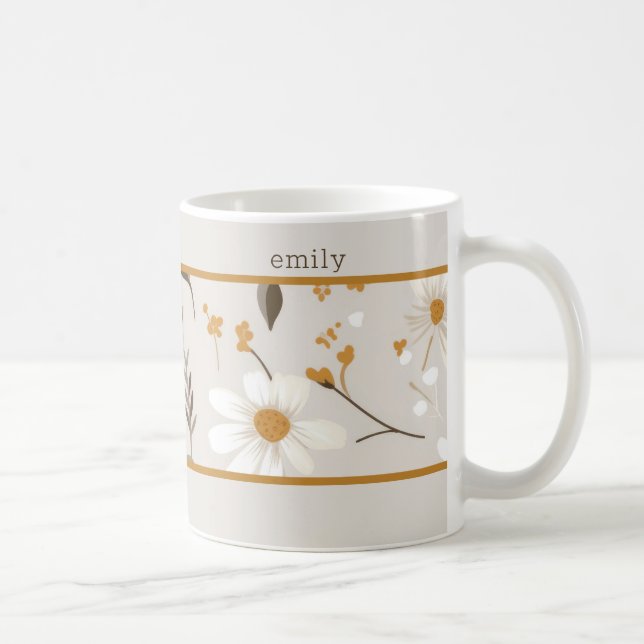 Neutral Fall Foliage Boho Stripe Coffee Mug (Right)