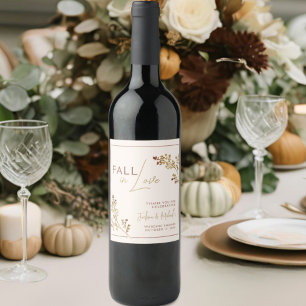 Neutral Fall in Love Fall Foliage Wedding Shower Wine Label