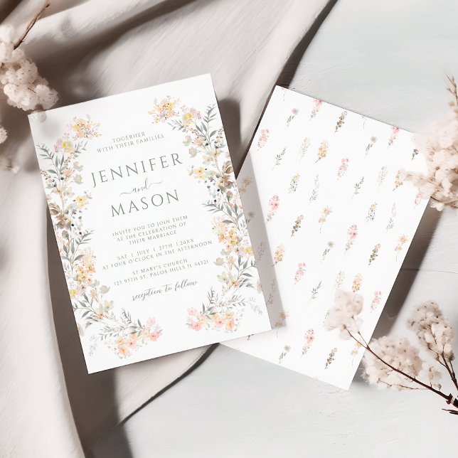 Neutral Fall Meadow Floral Wreath Wedding Invitation (Creator Uploaded)