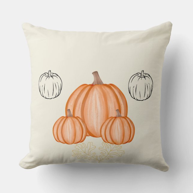 Neutral Fall Pumpkin Pattern Throw Pillow  (Front)