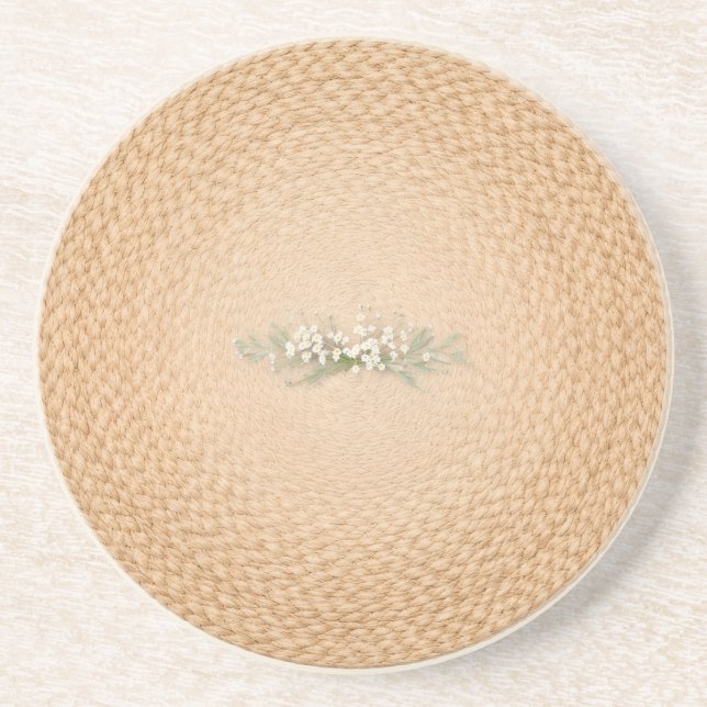 Neutral Farmhouse Coaster Woven Floral Look (Front)
