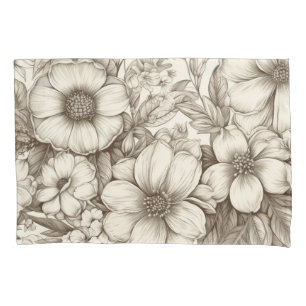 Neutral Farmhouse Sepia Floral Cream Botanical Pillowcase
