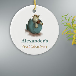 Neutral First Christmas ornament with a dinosaur