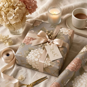 Neutral Floral Beige Hydrangea Cottagecore Wrapping Paper