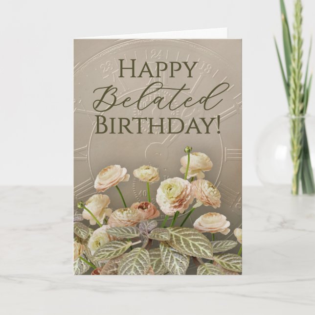 Neutral Floral Belated Birthday Card (Front)