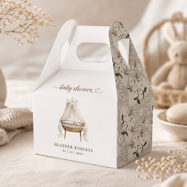 Neutral Floral Boho Baby Shower Favour Box (Elegant Baby Shower Favor Box)
