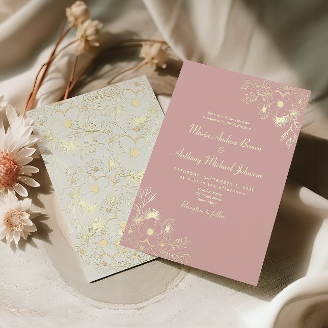 Neutral Floral Dusty Rose Wedding Invitation (Creator Uploaded)