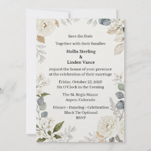Neutral Floral & Eucalyptus Save the Date Wedding Invitation