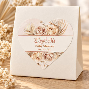 Neutral Floral Pampas Baby Shower Heart Sticker
