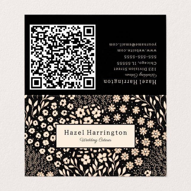 Neutral Floral QR Code Folded Business Card (Outside Unfolded)