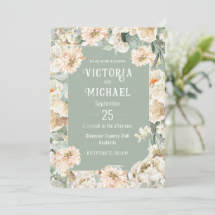 Neutral Floral Sage Green Elegant Wedding Invitation