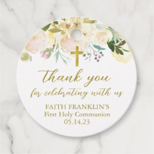 Neutral Floral Thank You Baptism Communion Favour Tags