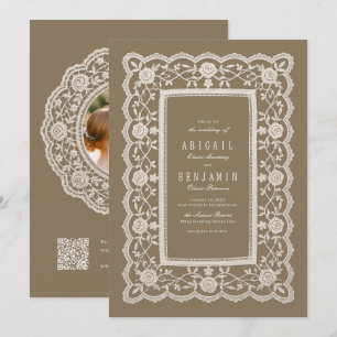 Neutral Floral Vintage Lace Classic Wedding Invitation