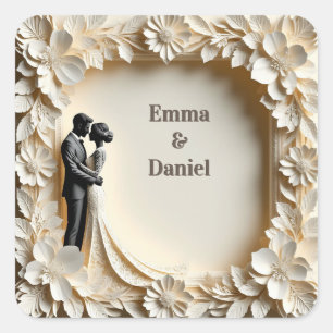 🤍 Neutral Floral Wedding Couple Invitation Theme  Square Sticker