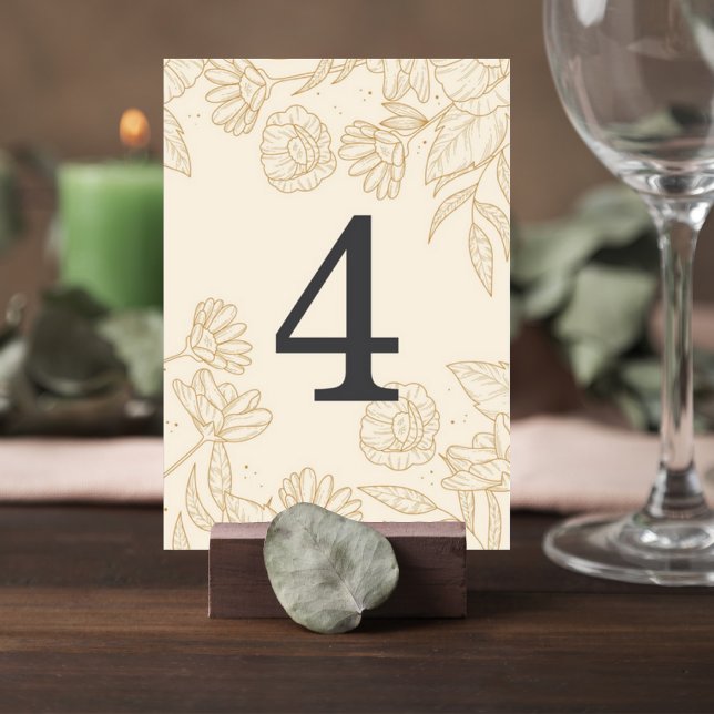 Neutral Floral Wedding Table Number Card (Creator Uploaded)