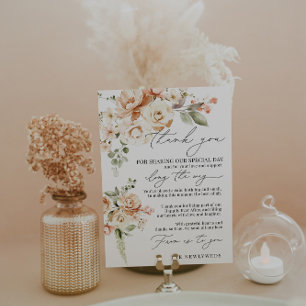Neutral Floral Wedding Thank You Place Card