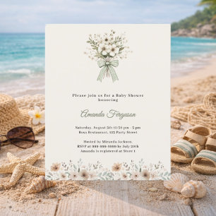 Neutral florals green ivory Baby Shower invitation