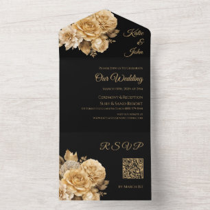 Neutral Flower Bouquet-Wedding All In One Invitation