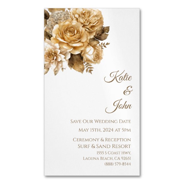 Neutral Flower Bouquet-White-Save Our Date- Magnetic Business Card (Front Vertical)