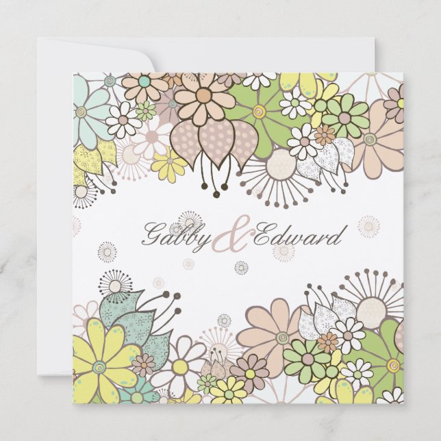 Neutral Flower Garden Square Wedding DIY Custom Invitation (Front)