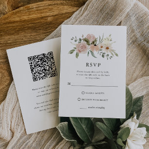 Neutral Flowers   Combo QR Code and Traditional  RSVP Card