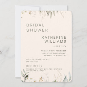 Neutral Foliage Cream Bridal Shower  Invitation