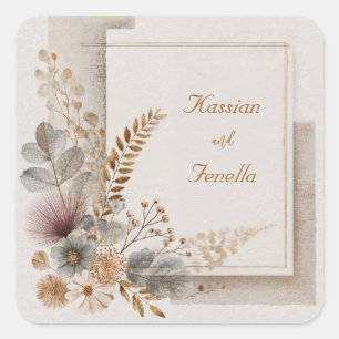 Neutral Folk Art Wildflower Wedding  Square Sticker