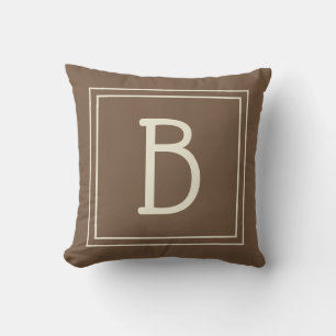 Neutral Framed Monogram Initial Modern Brown Cream Cushion