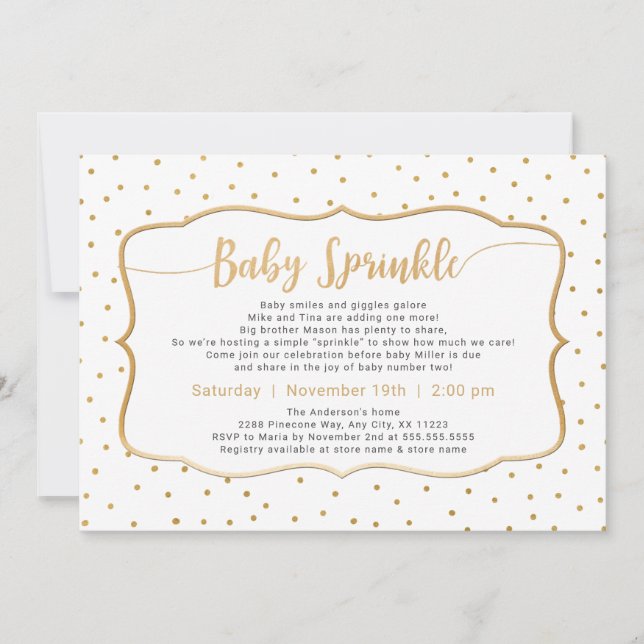 Neutral Gender Baby Sprinkle with gold confetti Invitation (Front)