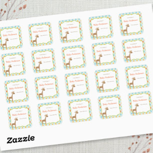 Neutral Gender Giraffe Baby Bookplates Square Sticker