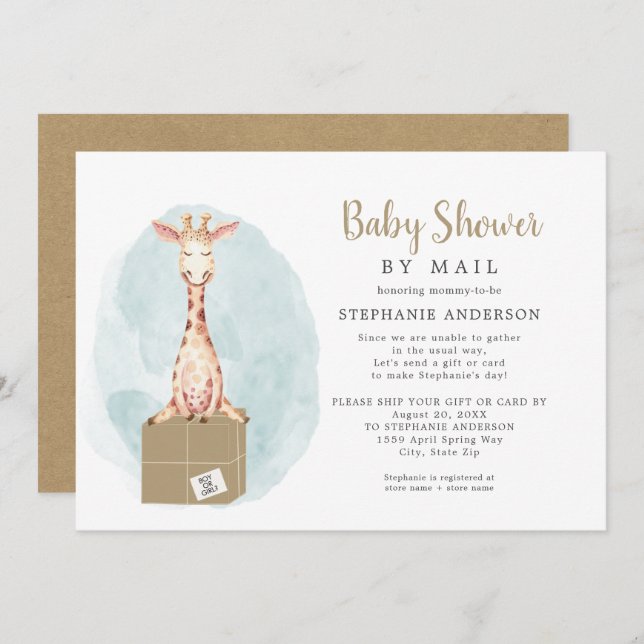 Neutral Gender Giraffe Baby Shower by Mail Invitation (Front/Back)