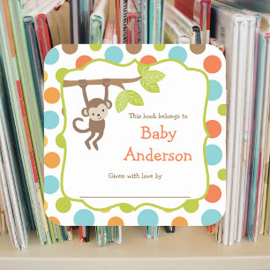 Neutral Gender Monkey Baby Bookplates Square Sticker