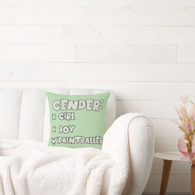 Neutral gender reveal pillow for paintball players (Couch)