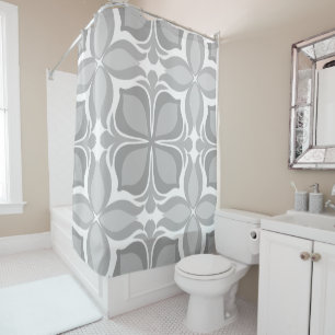 Neutral geolmetrical tiles shower curtain