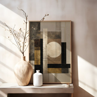 Neutral Geometric Abstract, Beige Black Gold Canvas Print