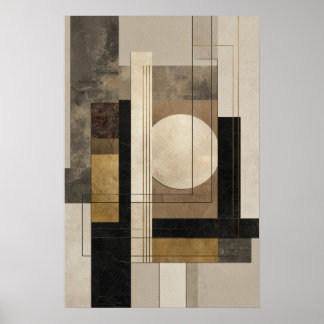 Neutral Geometric Abstract, Beige Black Gold Poster