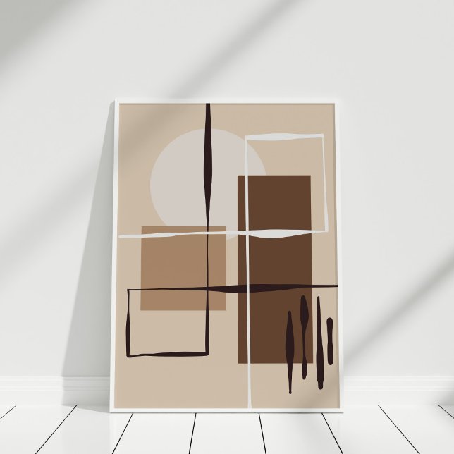 Neutral Geometric Abstract Shapes Wall Art Poster (Neutral Abstract Shapes Wall Art in white frame against white wall.)